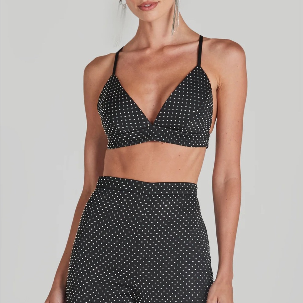 NADINE MERABI Black Polka Dot Bralette Crop Top